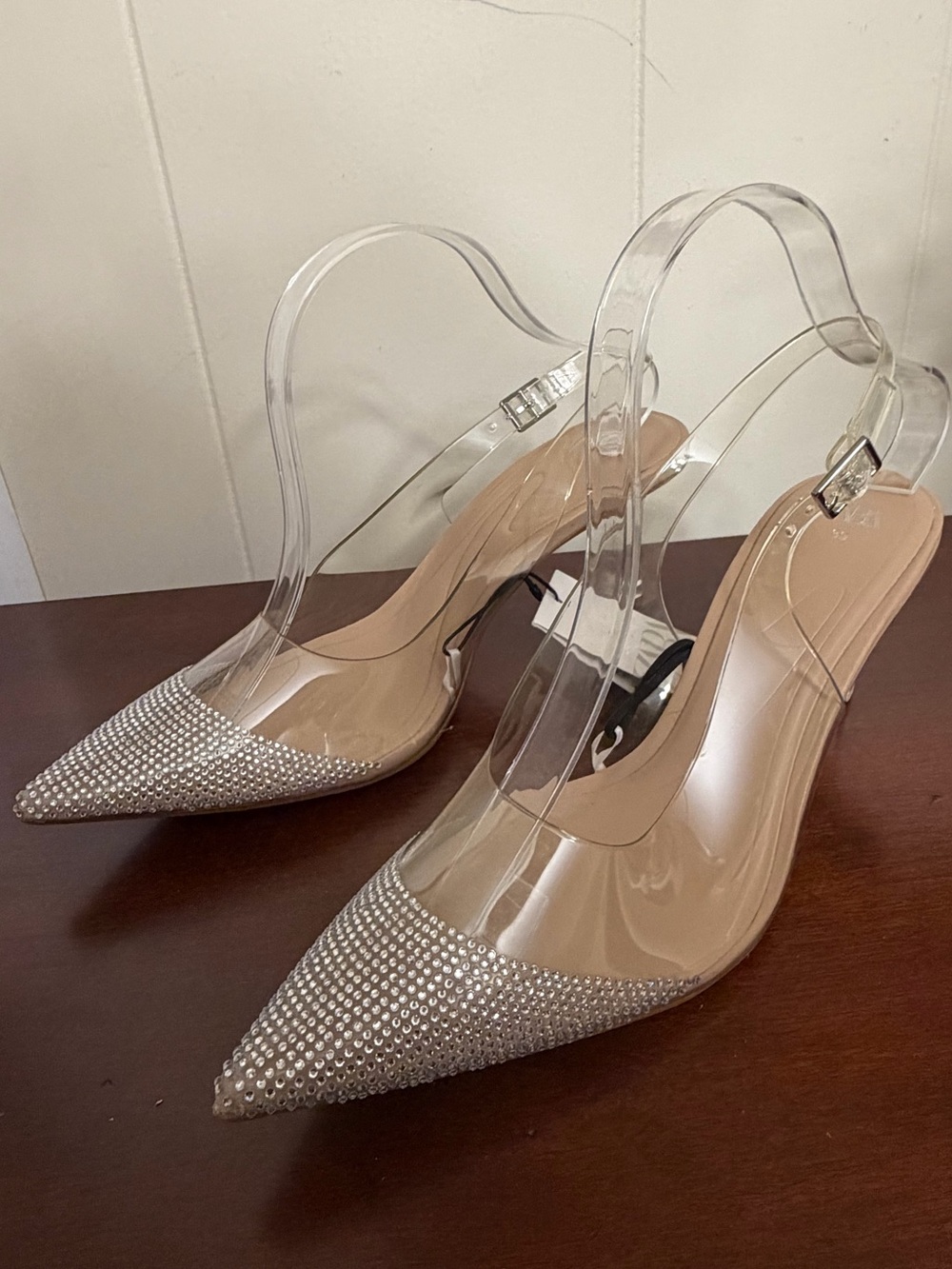 Zara Clear Vinyl Rhinestone Pointed Toe Slingback Kitten Heels US 8 NWT - Picture 6 of 12